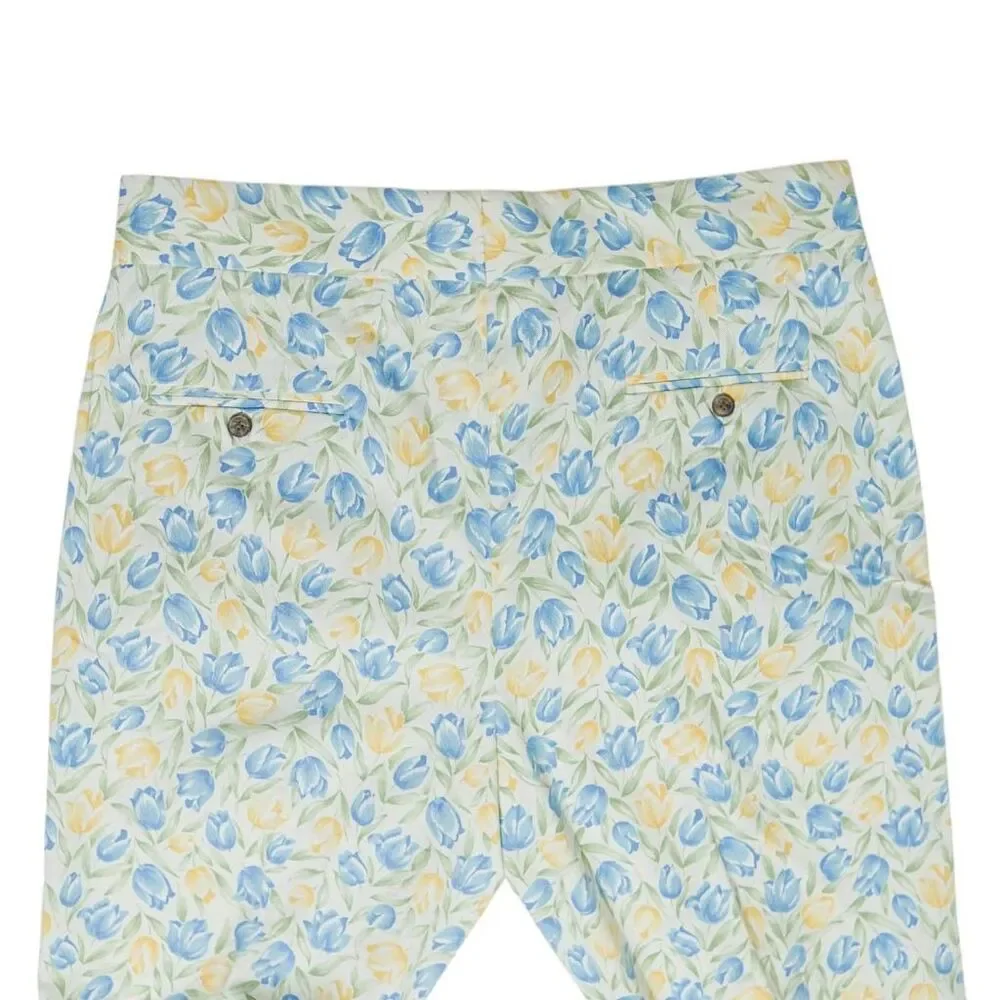 Mens Gurkha Pants 38 Blue Orange Green Floral Trousers Straight Fit Flat Front